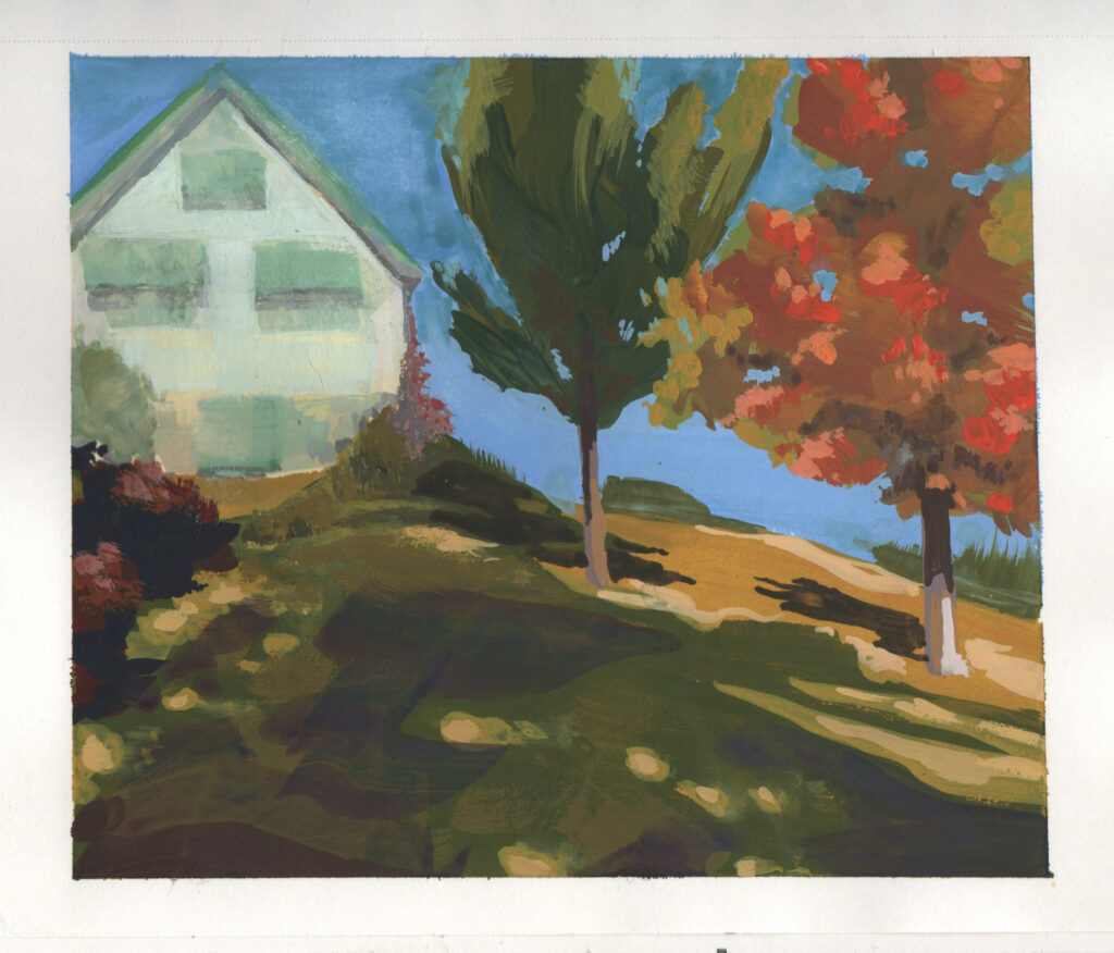 Gouache painting of the guest house