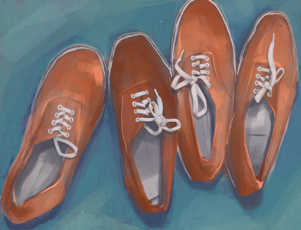 Procreate painting of orange keds tennis shoes