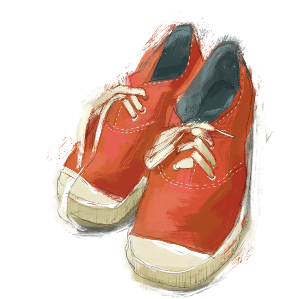 Procreate drawing of orange Keds running shoes